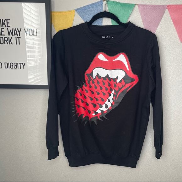 NWOT The Rolling Stones Black Spiked Tongue Sweatshirt | XS - Picture 1 of 3